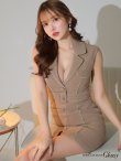 画像7: XSサイズあり【ROBE de FLEURS Glossy/ローブ・ド・フルール グロッシー】ジャケット風襟デザイン/ ノースリーブ/ ボタン/ ベルト/ 無地/ タイト/ カジュアル/ ミニドレス/ キャバドレス[OF2] (7)