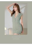 画像9: XSサイズあり【ROBE de FLEURS Glossy/ローブ・ド・フルール グロッシー】ジャケット風襟デザイン/ ノースリーブ/ ボタン/ ベルト/ 無地/ タイト/ カジュアル/ ミニドレス/ キャバドレス[OF2] (9)