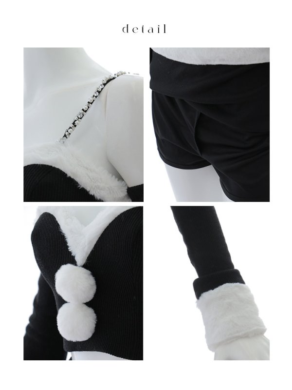 画像32: 【即日発送】【サンタコス 5点セット】【XS-Lサイズ/3カラー】オフショルダーロングスリーブセットアップサンタコスプレ[YMT] (32)