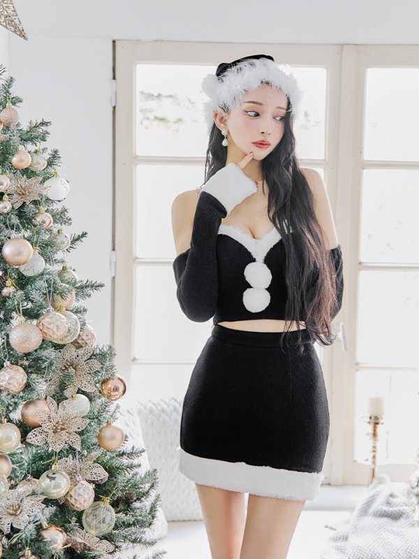 画像12: 【即日発送】【サンタコス 5点セット】【XS-Lサイズ/3カラー】オフショルダーロングスリーブセットアップサンタコスプレ[OF01] (12)