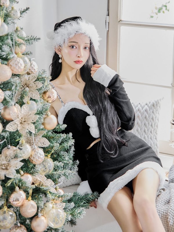 画像2: 【即日発送】【サンタコス 5点セット】【XS-Lサイズ/3カラー】オフショルダーロングスリーブセットアップサンタコスプレ[OF01] (2)