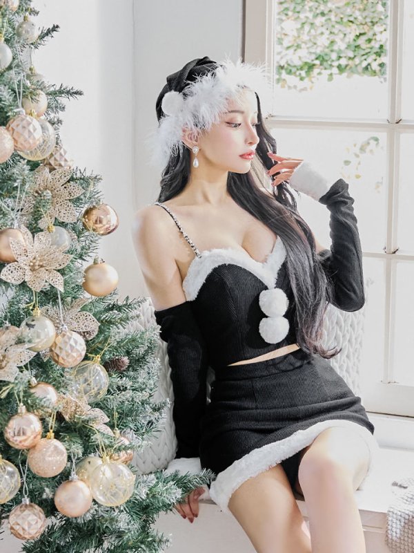 画像8: 【即日発送】【サンタコス 5点セット】【XS-Lサイズ/3カラー】オフショルダーロングスリーブセットアップサンタコスプレ[OF01] (8)