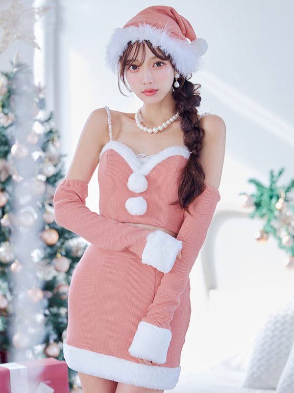 画像3: 【即日発送】【サンタコス 5点セット】【XS-Lサイズ/3カラー】オフショルダーロングスリーブセットアップサンタコスプレ[YMT] (3)