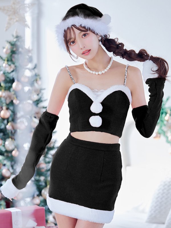 画像1: 【即日発送】【サンタコス 5点セット】【XS-Lサイズ/3カラー】オフショルダーロングスリーブセットアップサンタコスプレ[YMT] (1)