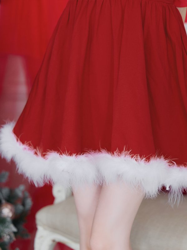 画像15: 【即日発送】【サンタコス 4点セット】【S-Lサイズ/1カラー】パフスリーブオフショルフレアサンタコスプレ[YMT] (15)