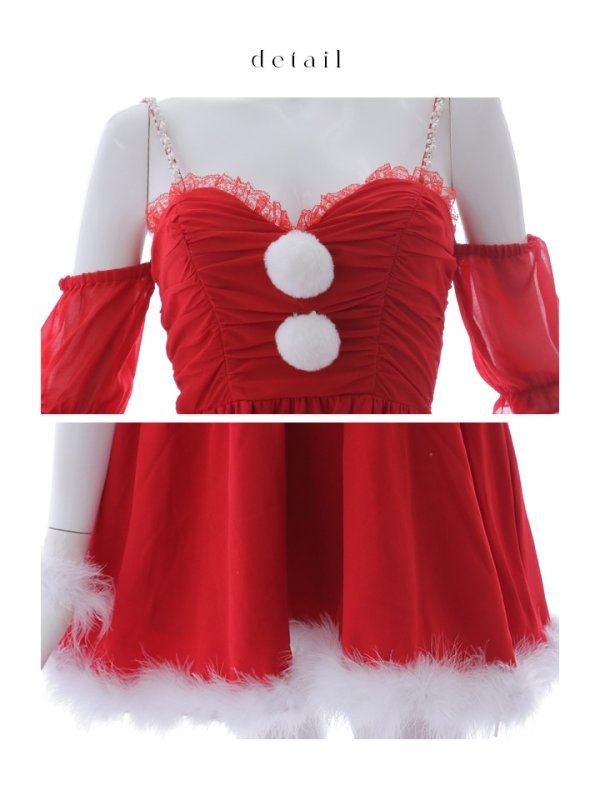 画像17: 【即日発送】【サンタコス 4点セット】【S-Lサイズ/1カラー】パフスリーブオフショルフレアサンタコスプレ[YMT] (17)