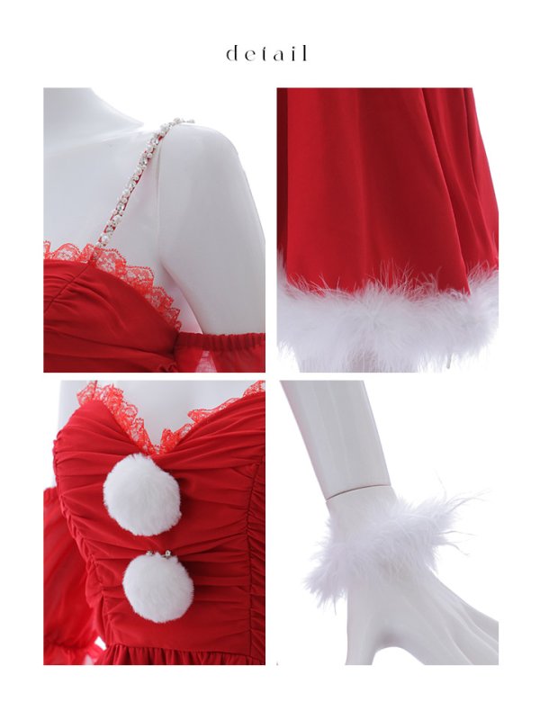 画像18: 【即日発送】【サンタコス 4点セット】【S-Lサイズ/1カラー】パフスリーブオフショルフレアサンタコスプレ[YMT] (18)