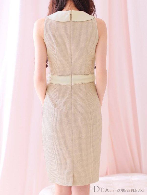 画像20: Lサイズあり【DEA./ディア】襟付き/ パイピングデザイン/ ノースリーブ/ フロントジップ/ ミディアム丈/ ワンピース/ ミディアムドレス/ キャバドレス【OF08】 (20)
