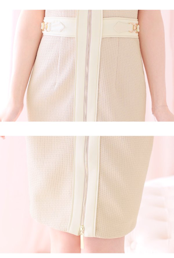 画像23: Lサイズあり【DEA./ディア】襟付き/ パイピングデザイン/ ノースリーブ/ フロントジップ/ ミディアム丈/ ワンピース/ ミディアムドレス/ キャバドレス【OF08】 (23)