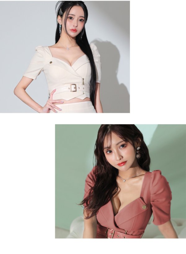 画像31: XSサイズあり【Glossy/グロッシー】レザーベルト/ パフスリーブ/ トラベル/ タイト/ セットアップ/ ミニドレス/ キャバドレス[OF08] (31)