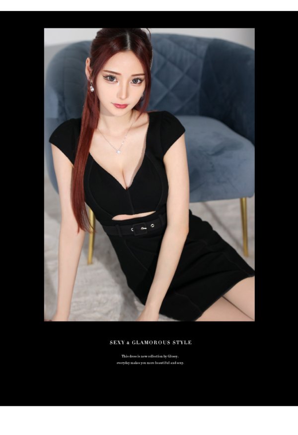 画像28: XSサイズあり【Glossy/グロッシー】ウエストカット/ ベルトデザイン/ シンプル/ タイト/ ミニドレス/ キャバドレス[OF08] (28)