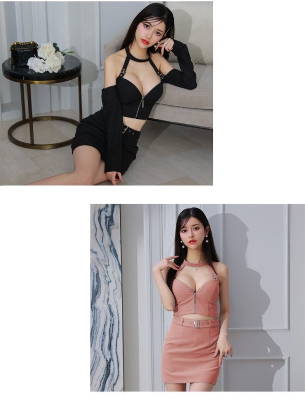 画像21: XSサイズあり【Glossy/グロッシー】袖あり/ 2way/ ホルターリボンネック/ オフショルダー/ セットアップ/ タイト/ ミニドレス/ キャバドレス[OF08] (21)