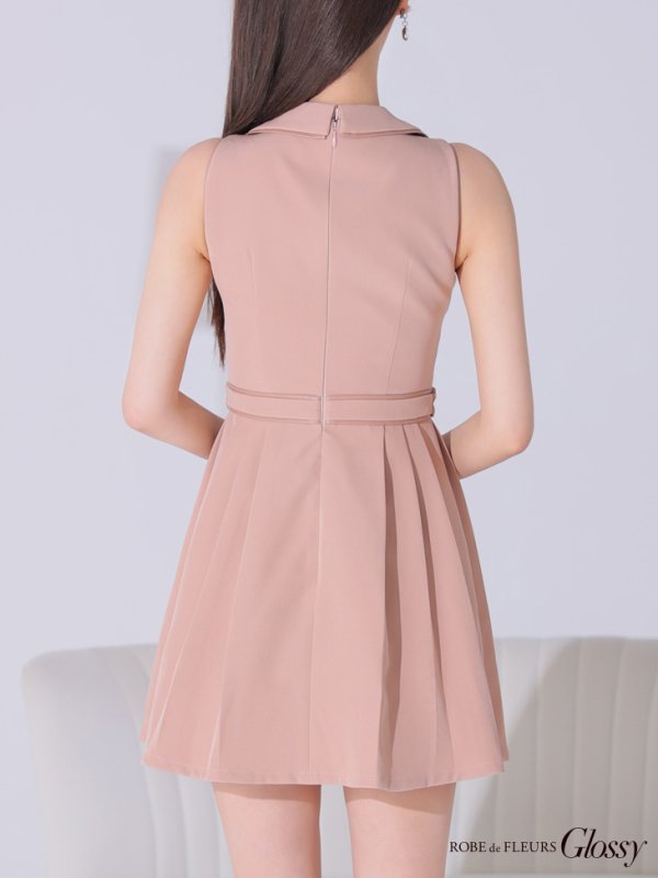 画像7: XSサイズあり【Glossy/グロッシー】ノースリーブ/ バストオープン/ パイピング/ フレア/ ワンピース/ ミニドレス/ キャバドレス[OF08] (7)