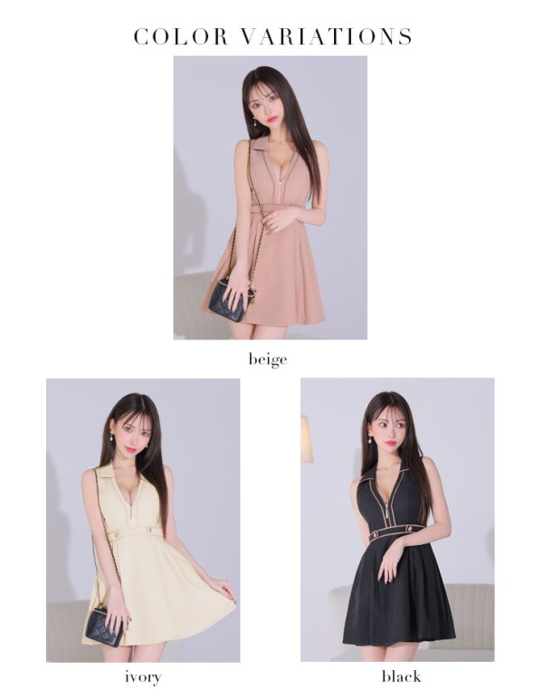 画像15: XSサイズあり【Glossy/グロッシー】ノースリーブ/ バストオープン/ パイピング/ フレア/ ワンピース/ ミニドレス/ キャバドレス[OF08] (15)