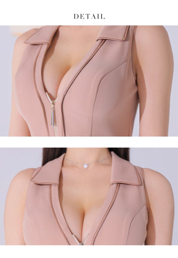 画像27: XSサイズあり【Glossy/グロッシー】ノースリーブ/ バストオープン/ パイピング/ フレア/ ワンピース/ ミニドレス/ キャバドレス[OF08] (27)