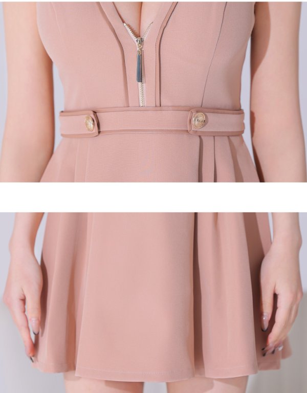 画像28: XSサイズあり【Glossy/グロッシー】ノースリーブ/ バストオープン/ パイピング/ フレア/ ワンピース/ ミニドレス/ キャバドレス[OF08] (28)