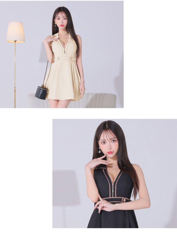 画像23: XSサイズあり【Glossy/グロッシー】ノースリーブ/ バストオープン/ パイピング/ フレア/ ワンピース/ ミニドレス/ キャバドレス[OF08] (23)