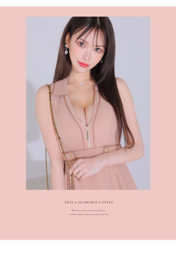 画像8: XSサイズあり【Glossy/グロッシー】ノースリーブ/ バストオープン/ パイピング/ フレア/ ワンピース/ ミニドレス/ キャバドレス[OF08] (8)