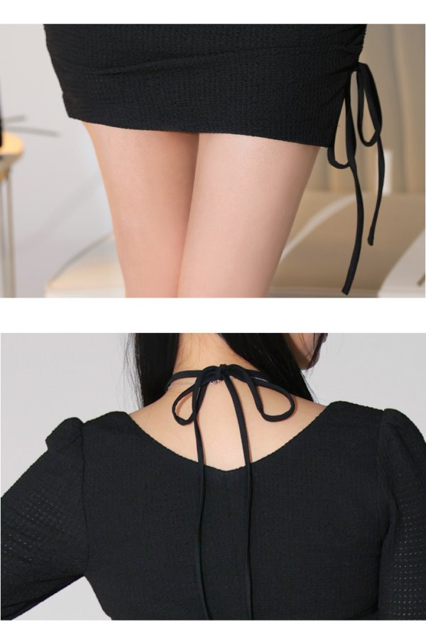 画像6: Lサイズあり【Glossy/グロッシー】2way/ サイドシャーリング/ リボン/ ワッフル/ ワンカラー/ ストレッチ/ タイト/ ミニドレス/ キャバドレス[OF08] (6)