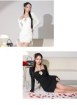 画像8: Lサイズあり【Glossy/グロッシー】2way/ サイドシャーリング/ リボン/ ワッフル/ ワンカラー/ ストレッチ/ タイト/ ミニドレス/ キャバドレス[OF2] (8)