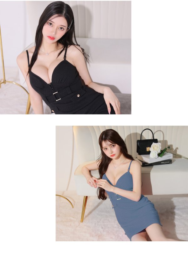 画像10: XSサイズあり【Glossy/グロッシー】ベルトデザイン/ ハートカット/ スマート/ キャミ/ タイト/ ミニドレス/ キャバドレス[OF2] (10)