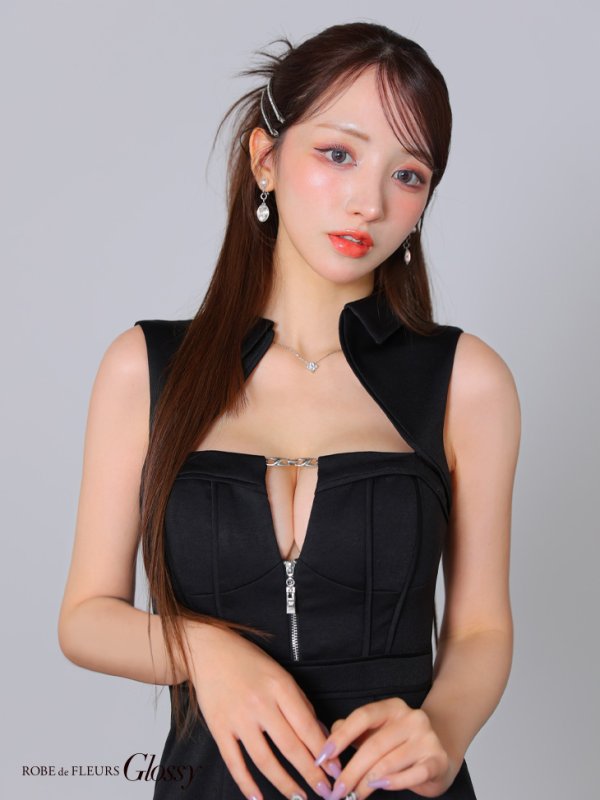 画像14: XSサイズあり【Glossy/グロッシー】襟デザイン/ バストジップ/ タイト/ ミニドレス/ キャバドレス[OF08] (14)