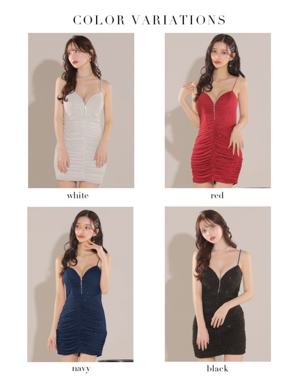画像16: XSサイズあり【Glossy/グロッシー】ラメニット/ バストジップ/ シンプル/ キャミ/ タイト/ ミニドレス/ キャバドレス[OF08] (16)