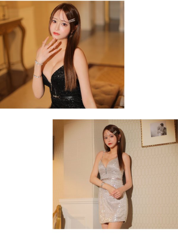 画像5: カラーなし非表示【Glossy/グロッシー】ベルトデザイン/ スパンコール/ キャミ/ タイト/ ミニドレス/ キャバドレス[OF08] (5)