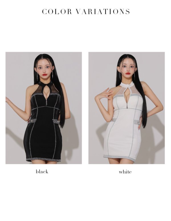 画像12: XSサイズあり【Glossy/グロッシー】ラメパイピング/ ホルターネック/ バストジップ/ タイト/ ミニドレス/ キャバドレス[OF08] (12)