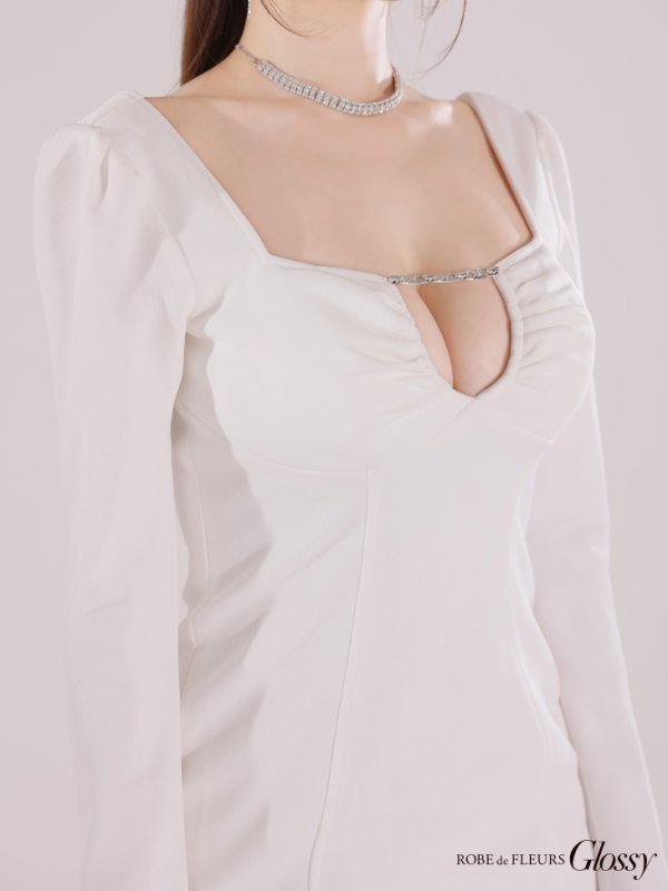画像28: XSサイズあり【Glossy/グロッシー】ロングスリーブ/ スクエアカット/ バックリボン/ タイト/ ミニドレス/ キャバドレス[OF08] (28)