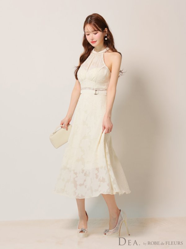 画像7: Lサイズあり【DEA./ディア】ホルターネック/ バックリボン/ レース/ フレア/ ワンピース/ ミモレ丈/ ミディアムドレス/ キャバドレス long【OF08】 (7)