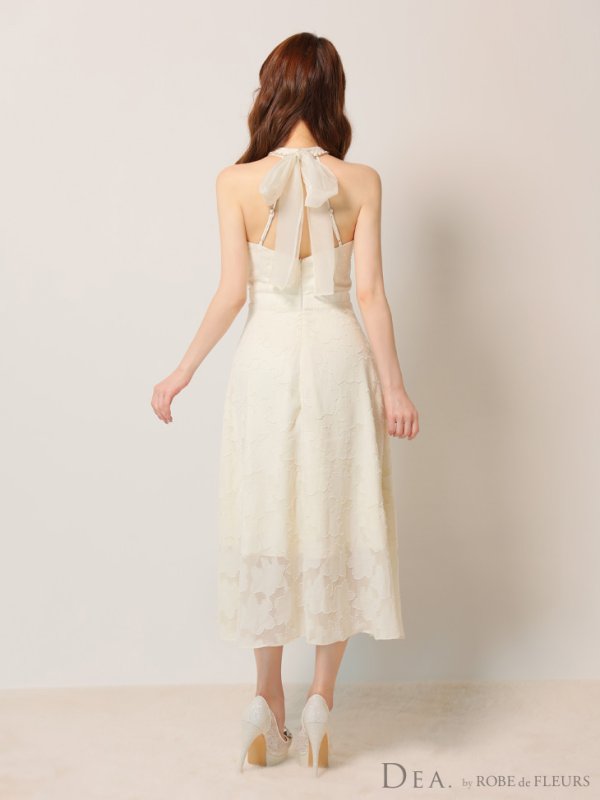 画像12: Lサイズあり【DEA./ディア】ホルターネック/ バックリボン/ レース/ フレア/ ワンピース/ ミモレ丈/ ミディアムドレス/ キャバドレス long【OF08】 (12)