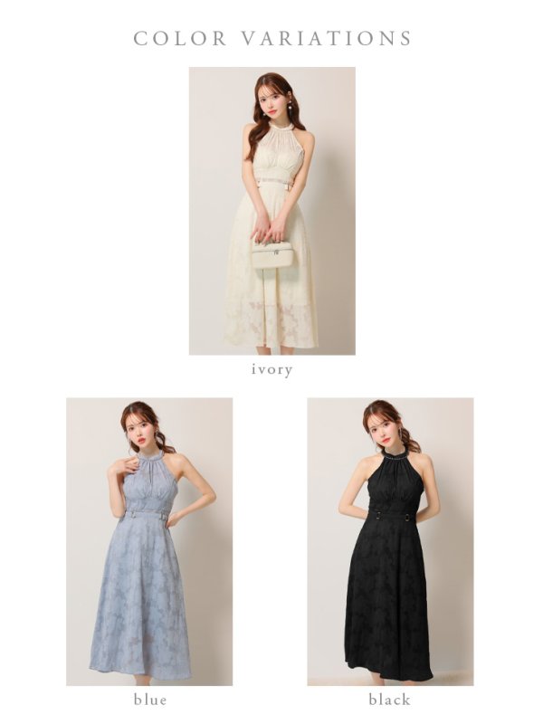 画像16: Lサイズあり【DEA./ディア】ホルターネック/ バックリボン/ レース/ フレア/ ワンピース/ ミモレ丈/ ミディアムドレス/ キャバドレス long【OF08】 (16)