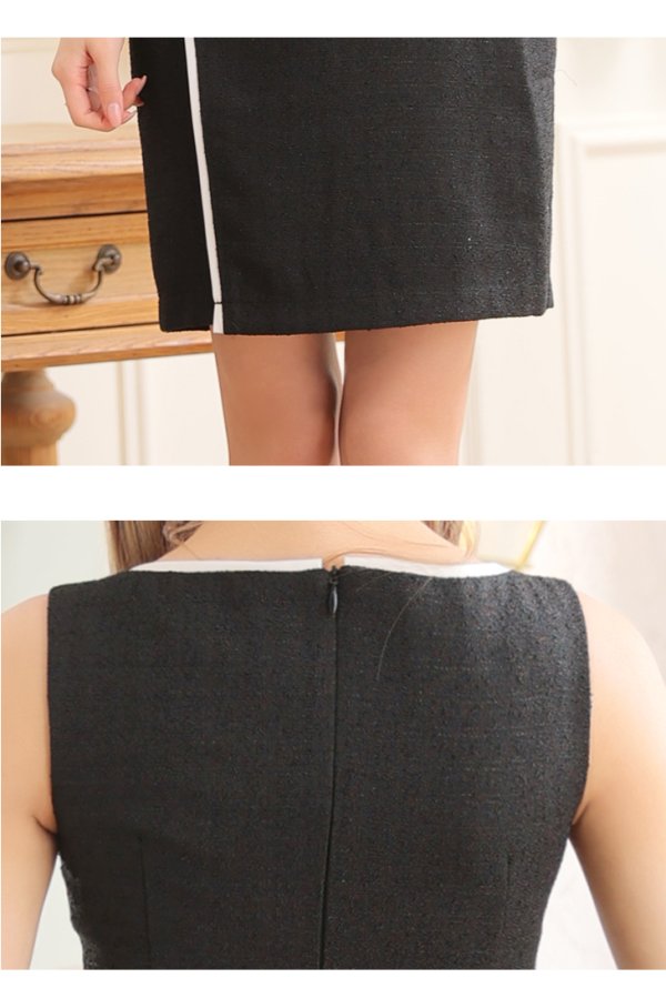 画像9: 【DEA./ディア】パイピング/ ツイード/ ワンカラー/ ノースリーブ/ タイト/ 膝丈/ ミディアムドレス/ キャバドレス【OF08】 (9)