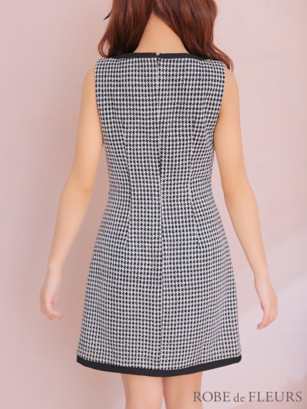 画像19: XSサイズあり【ROBE de FLEURS/ローブドフルール】ツイード/ ジップ/ スクエアカット/ ノースリーブ/ フレア/ 千鳥 /ミニドレス/ キャバドレス[OF08] (19)