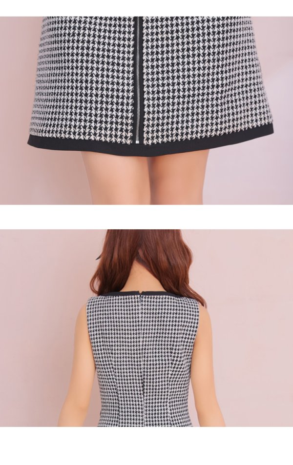 画像21: XSサイズあり【ROBE de FLEURS/ローブドフルール】ツイード/ ジップ/ スクエアカット/ ノースリーブ/ フレア/ 千鳥 /ミニドレス/ キャバドレス[OF08] (21)