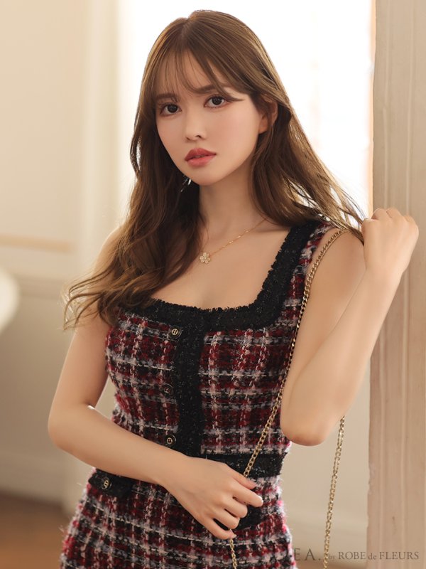 画像11: XS-Lサイズあり【DEA./ディア】ツイード/ ボタン/ スクエアネック/ セットアップ/ Aライン/ ミニドレス/ キャバドレス【OF08】 (11)