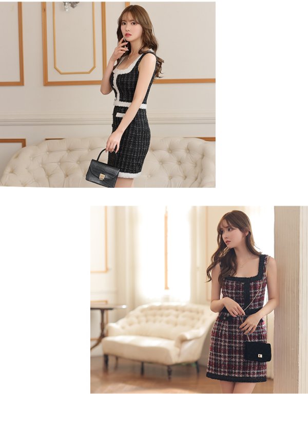 画像15: XS-Lサイズあり【DEA./ディア】ツイード/ ボタン/ スクエアネック/ セットアップ/ Aライン/ ミニドレス/ キャバドレス【OF08】 (15)