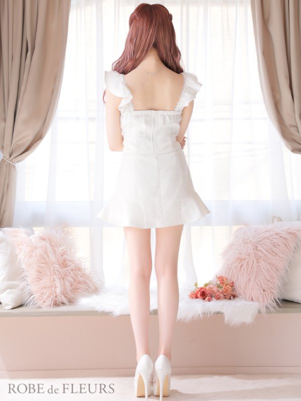 画像12: XS-Lサイズあり【ROBE de FLEURS/ローブドフルール】サマーツイード/ マーメイド/ パールチュール/ セットアップ/ フリルショルダー/ ミニドレス/ キャバドレス[OF2] (12)