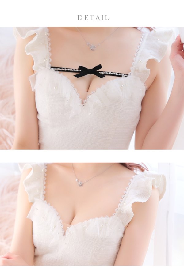 画像13: XS-Lサイズあり【ROBE de FLEURS/ローブドフルール】サマーツイード/ マーメイド/ パールチュール/ セットアップ/ フリルショルダー/ ミニドレス/ キャバドレス[OF2] (13)