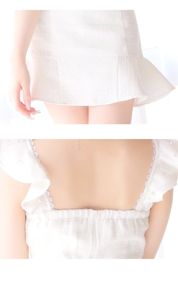 画像14: XS-Lサイズあり【ROBE de FLEURS/ローブドフルール】サマーツイード/ マーメイド/ パールチュール/ セットアップ/ フリルショルダー/ ミニドレス/ キャバドレス[OF2] (14)