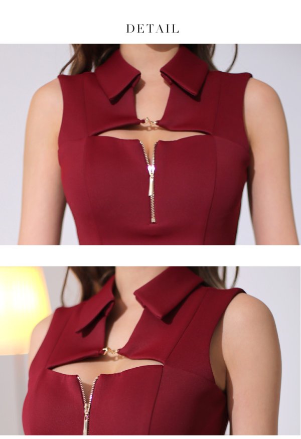 画像10: XSサイズあり【Glossy/グロッシー】スタイリッシュカラー/ 襟付き/ ノースリーブ/ ワンカラー/ ストレッチ/ タイト/ ショート/ セットアップ/ ミニドレス/ キャバドレス[OF08] (10)