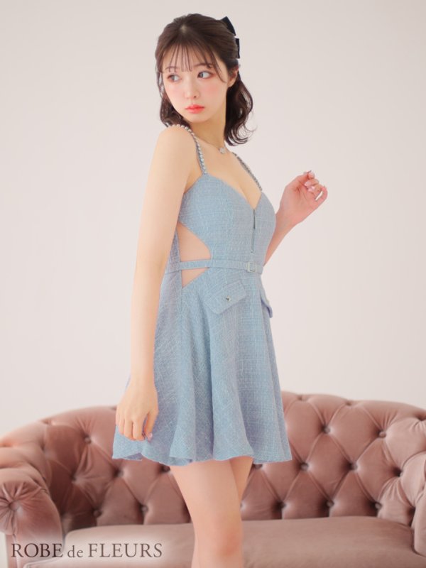 画像3: XSサイズあり【ROBE de FLEURS/ローブドフルール】サイドシアー/ フロントジップ/ ビジュー/ フレア/ ミニドレス/ キャバドレス[OF2] (3)