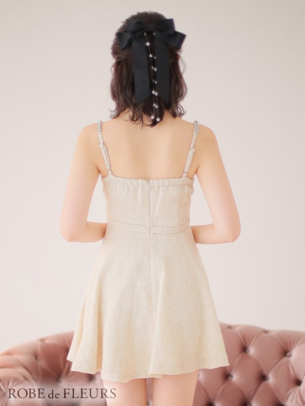 画像15: XSサイズあり【ROBE de FLEURS/ローブドフルール】サイドシアー/ フロントジップ/ ビジュー/ フレア/ ミニドレス/ キャバドレス[OF2] (15)