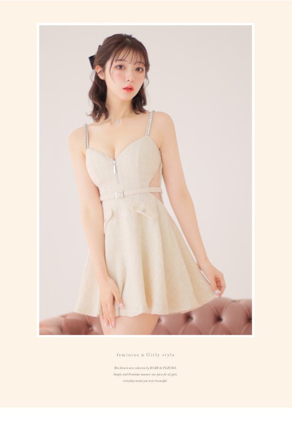 画像11: XSサイズあり【ROBE de FLEURS/ローブドフルール】サイドシアー/ フロントジップ/ ビジュー/ フレア/ ミニドレス/ キャバドレス[OF08] (11)