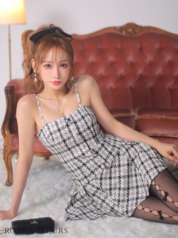 画像5: XSサイズあり【ROBE de FLEURS/ローブドフルール】ツイード/ チェック/ キャミソール/ ワンピース/ フレア/ ミニドレス/ キャバドレス[OF2] (5)