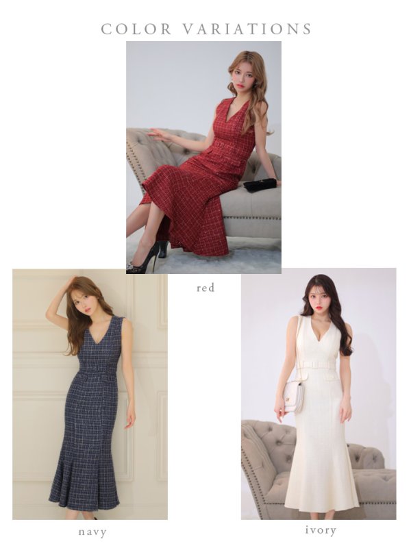 画像15: Lサイズあり【DEA./ディア】マーメイド/ ラメツイード/ ワンカラー/ ウエストベルト/ ワンピース/ ロングドレス/ キャバドレス long[OF08] (15)