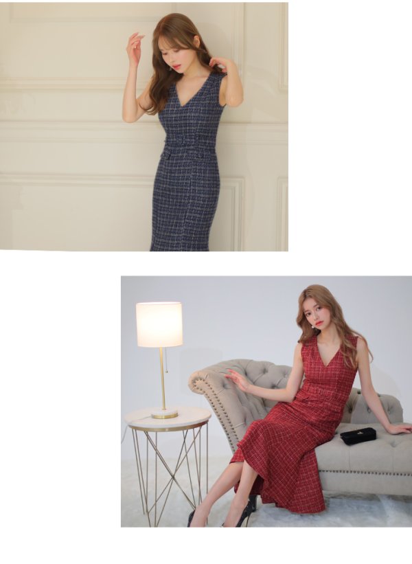 画像6: Lサイズあり【DEA./ディア】マーメイド/ ラメツイード/ ワンカラー/ ウエストベルト/ ワンピース/ ロングドレス/ キャバドレス long[OF08] (6)