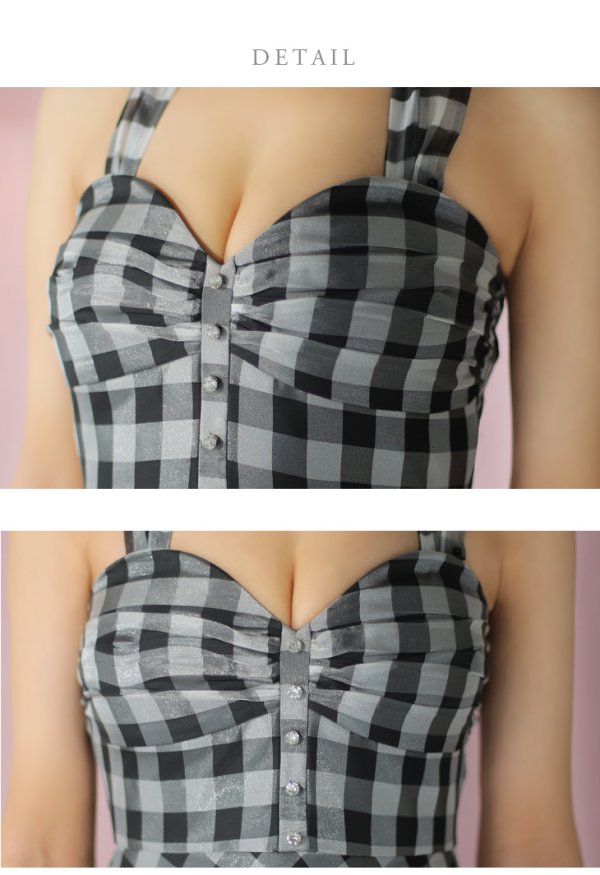 画像20: 【ROBE de FLEURS/ローブドフルール】オーガンジー/ チェック/ ノースリーブ/ Aライン/ フレア/ セットアップ/ ミディアムドレス/ キャバドレス[OF08] (20)