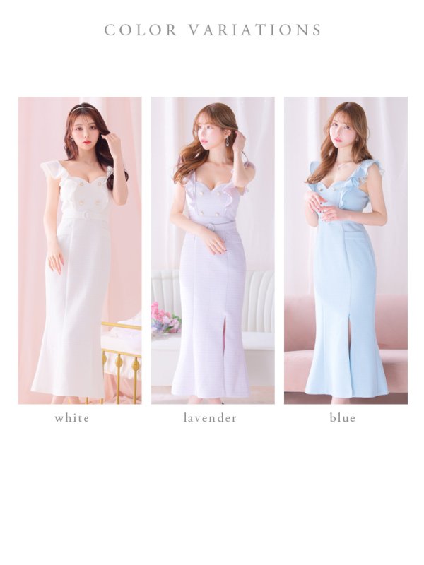 画像29: Lサイズあり【DEA./ディア】肩フリル/ ダブルボタン/ スリット/ ミモレ丈/ ミディアムドレス/ キャバドレス【OF08】 (29)